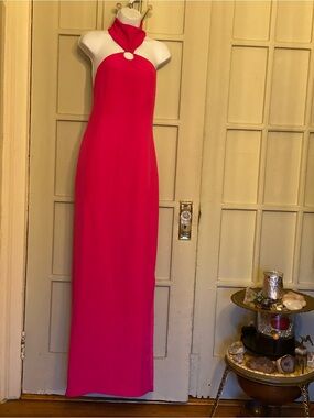 Elegant Women's Halter Maxi Dress in Bright Pink